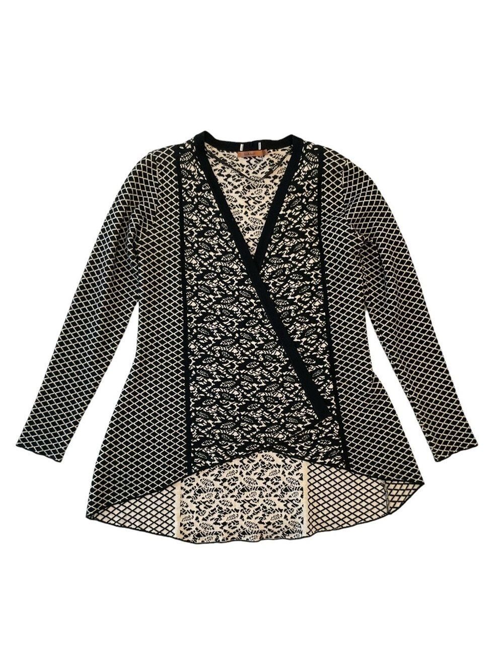 Belldini cardigan wrap sweater black& ecru white soft material long sleeve small
